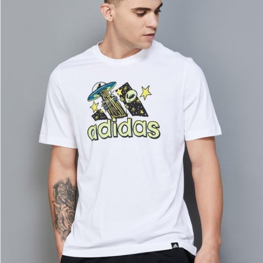 Adidas White Tee with Alien Graphic